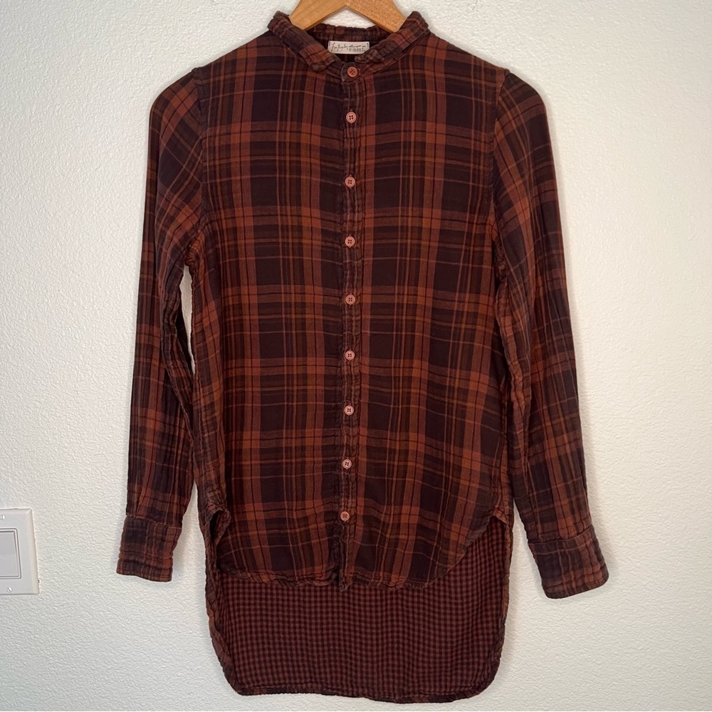 Free People x CP Shades 100% cotton plaid button down tunic brown extra small